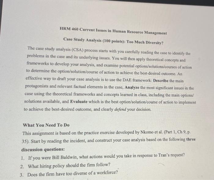 HRM 460 Current Issues in Human Resource