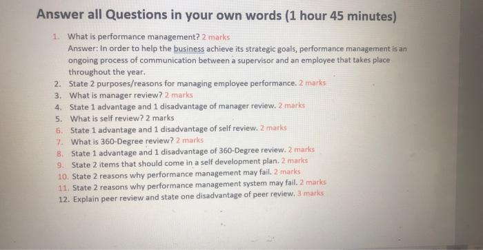 Answer all Questions in your own words ( 1 hour