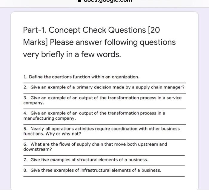 Part-1. Concept Check Questions [20 Marks] Please