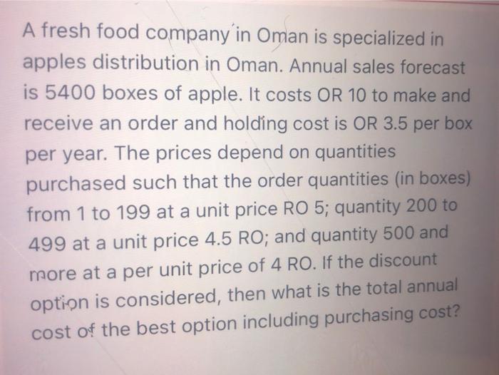 A fresh food company in Oman is specialized in