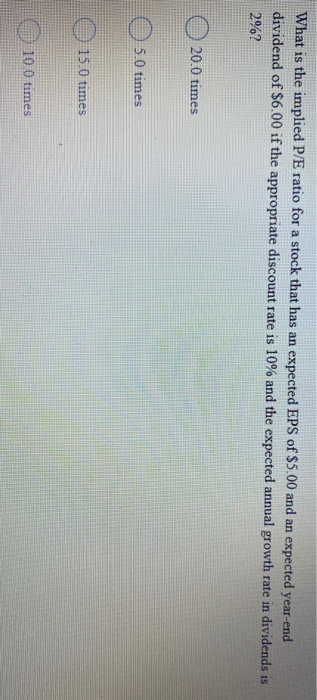 What is the implied P/E ratio for a stock that