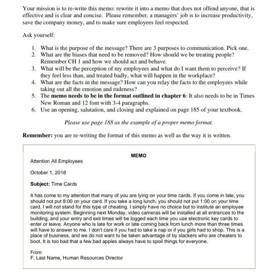 Your mission is to re-write this memo: rewrite it