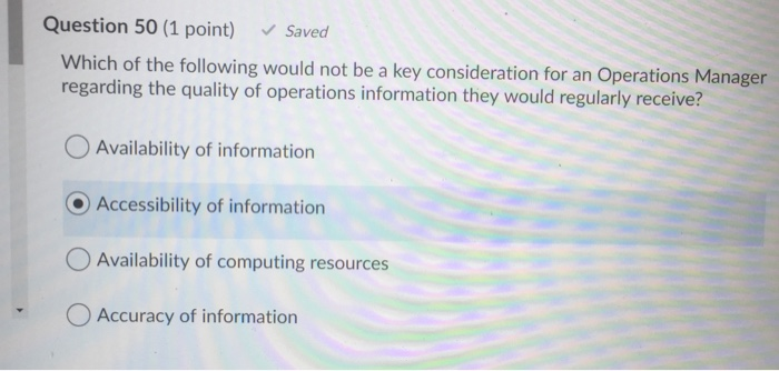 Question 50 (1 point) Saved Which of the
