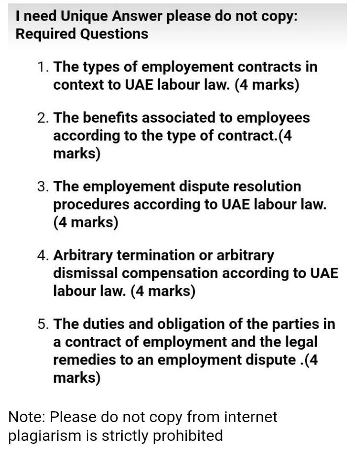 Course: UAE Labor Law . . please do it I need