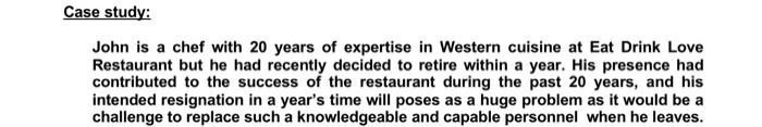 Case study: John is a chef with 20 years of
