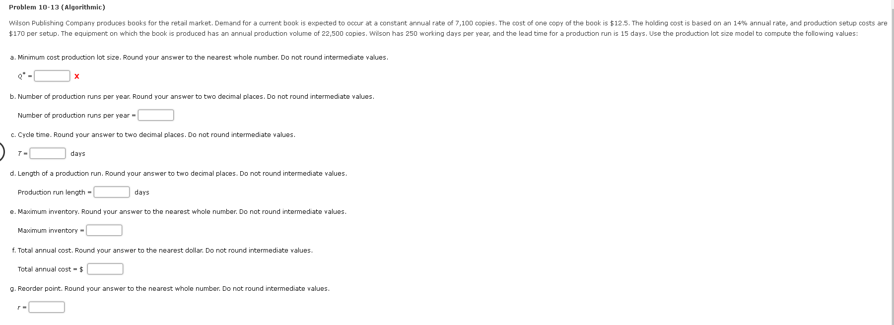 Please help with this question Problem 10-13