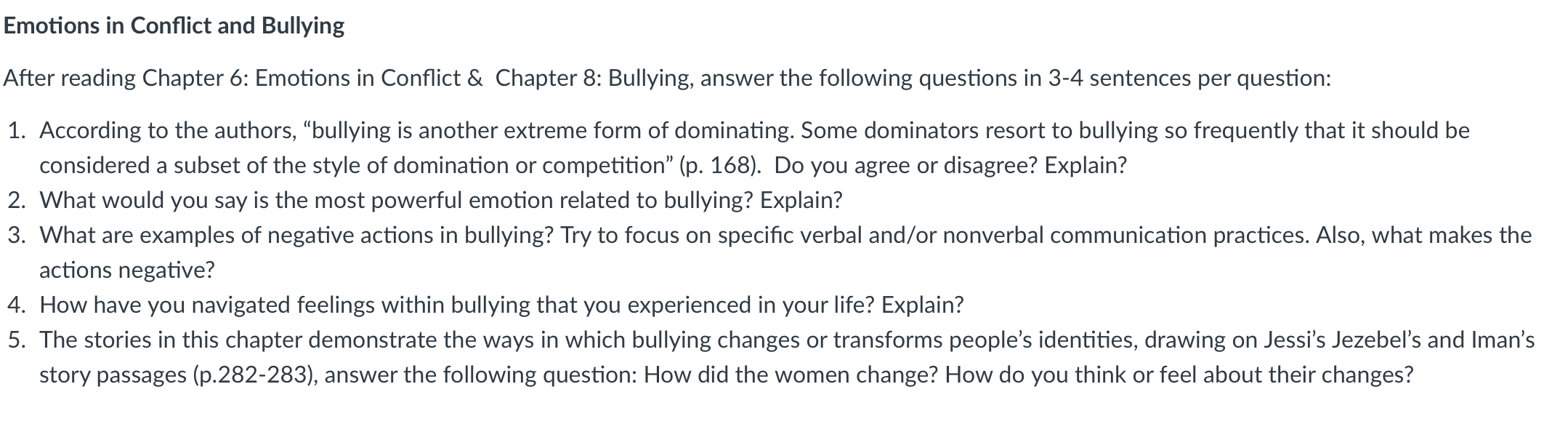 Emotions in Conflict and Bullying After reading