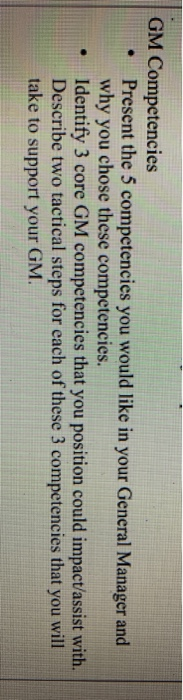 GM Competencies Present the 5 competencies you