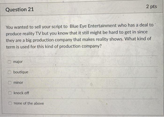 2 pts Question 21 You wanted to sell your script