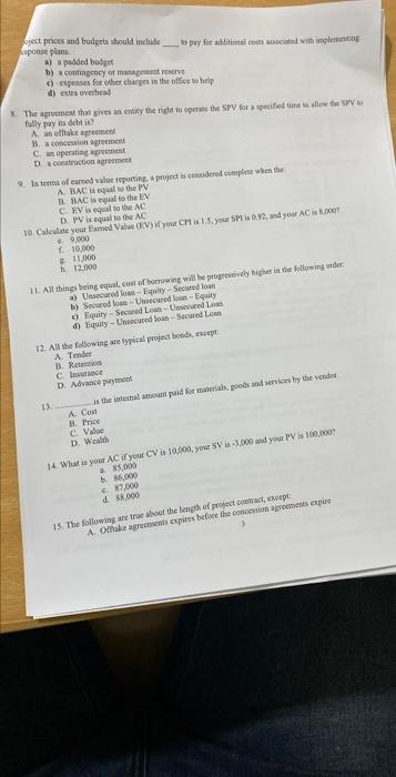 ject prices and budgets should include to pay for