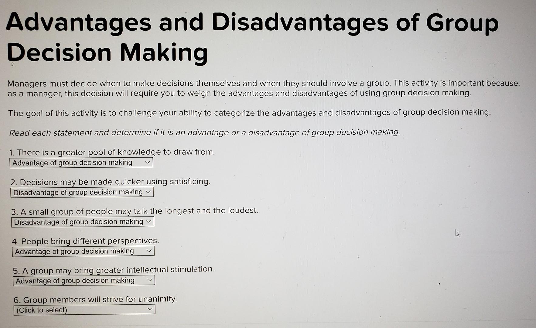 Advantages and Disadvantages of Group Decision