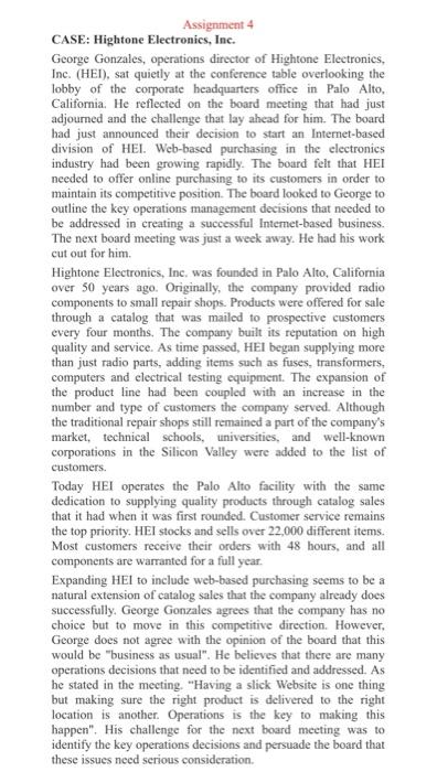 Assignment 4 CASE: Hightone Electronics, Inc.