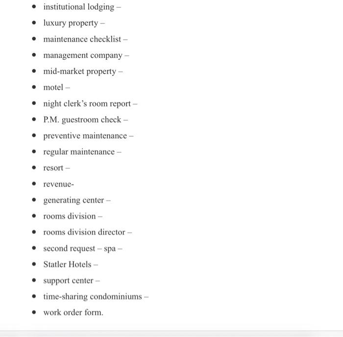 - institutional lodging - - luxury property - -