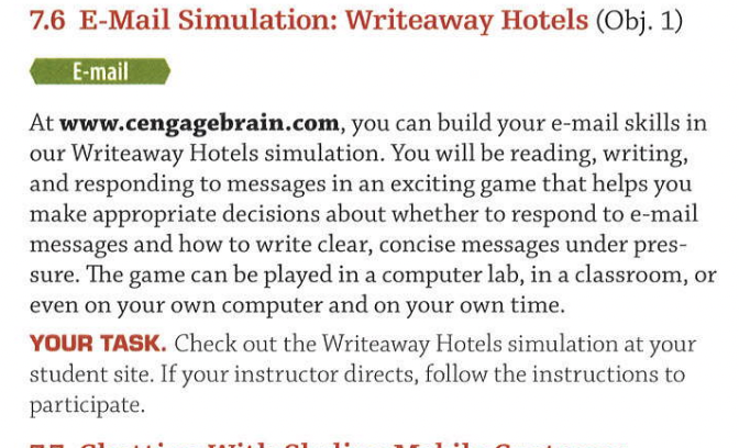 7.6 E-Mail Simulation: Writeaway Hotels (Obj. 1)