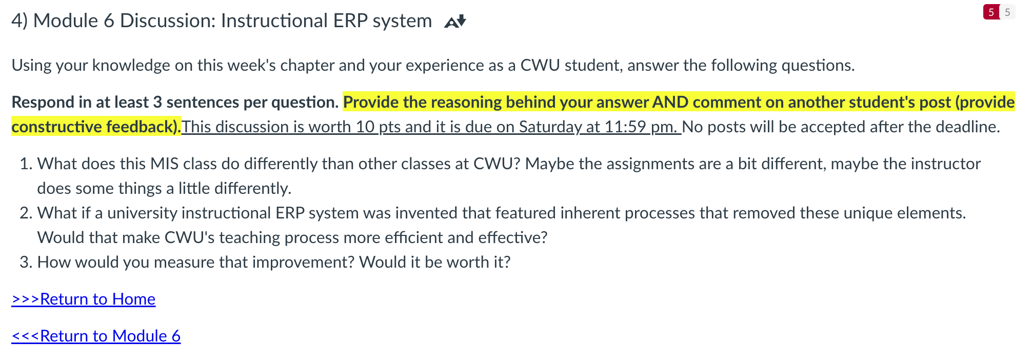 5 5 4) Module 6 Discussion: Instructional ERP