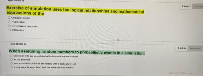 UN 16 2 points Set Exercise of simulation uses