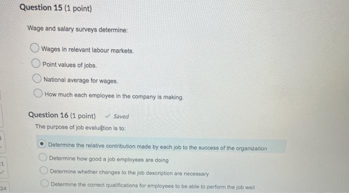 Question 15 (1 point) Wage and salary surveys