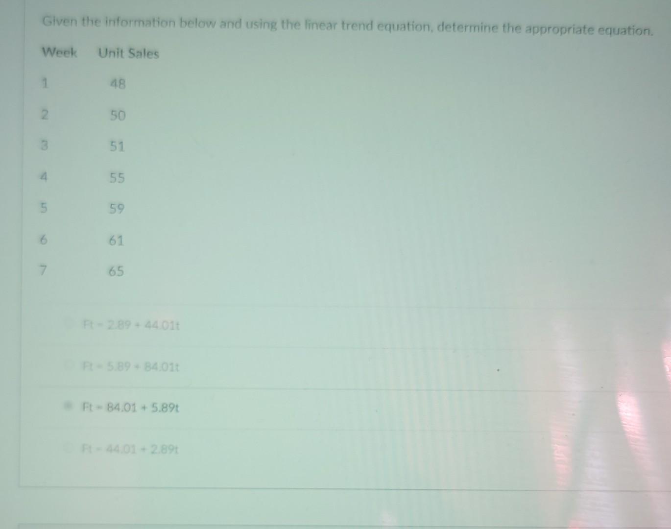 Using the information below determine the least
