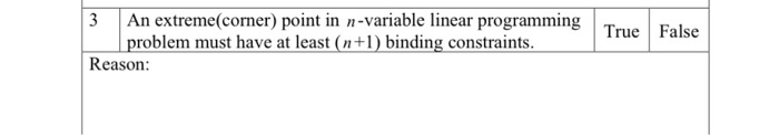 3 An extreme(corner) point in n-variable linear