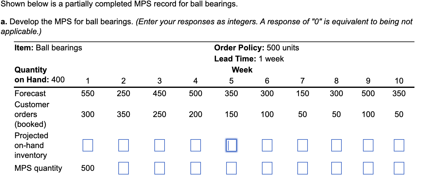 Shown below is a partially completed MPS record