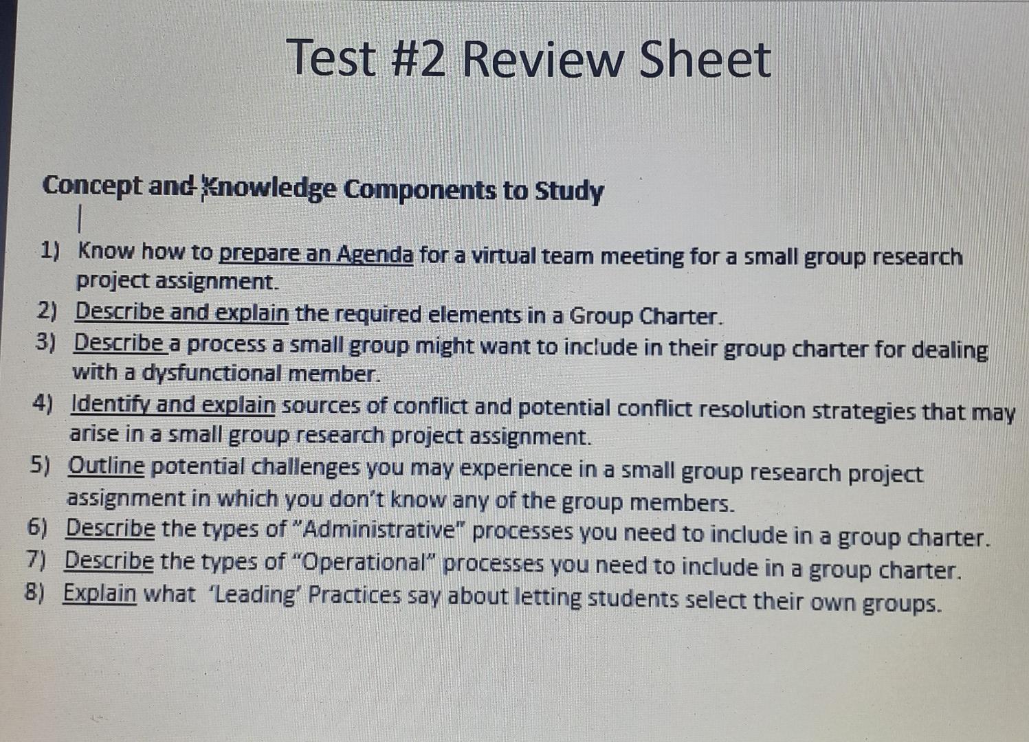 Test #2 Review Sheet Concept and Xnowledge