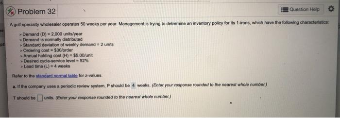 pt Problem 32 Question Help A golf specialty