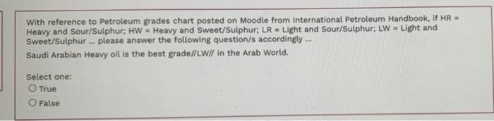 With reference to Petroleum grades chart posted