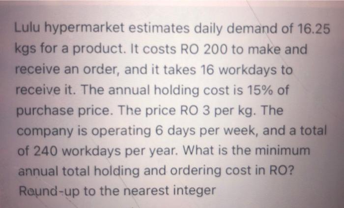 Lulu hypermarket estimates daily demand of 16.25