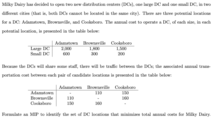 Milky Dairy has decided to open two new