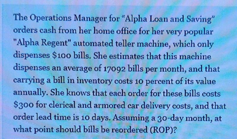 The Operations Manager for "Alpha Loan and