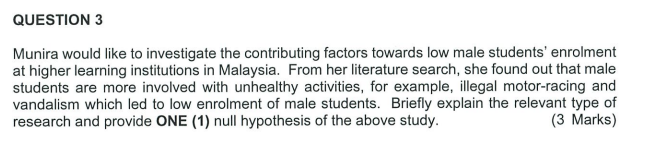 QUESTION 3 Munira would like to investigate the