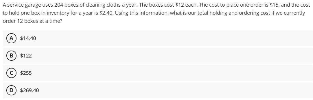 1. 2. A service garage uses 204 boxes of cleaning