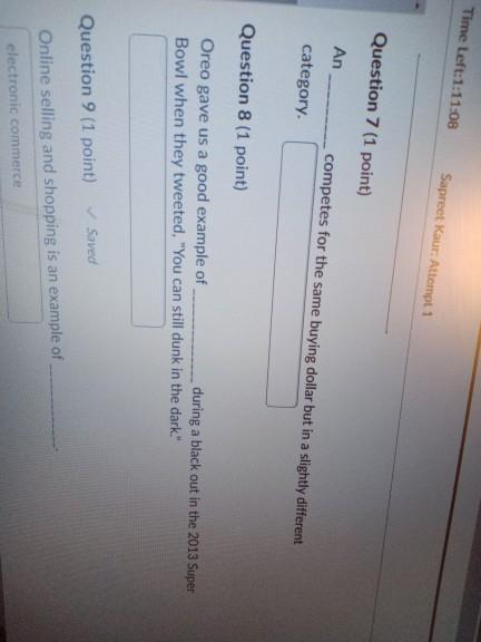 Time Left:1:11:08 Sapreet Kaur: Attempt 1