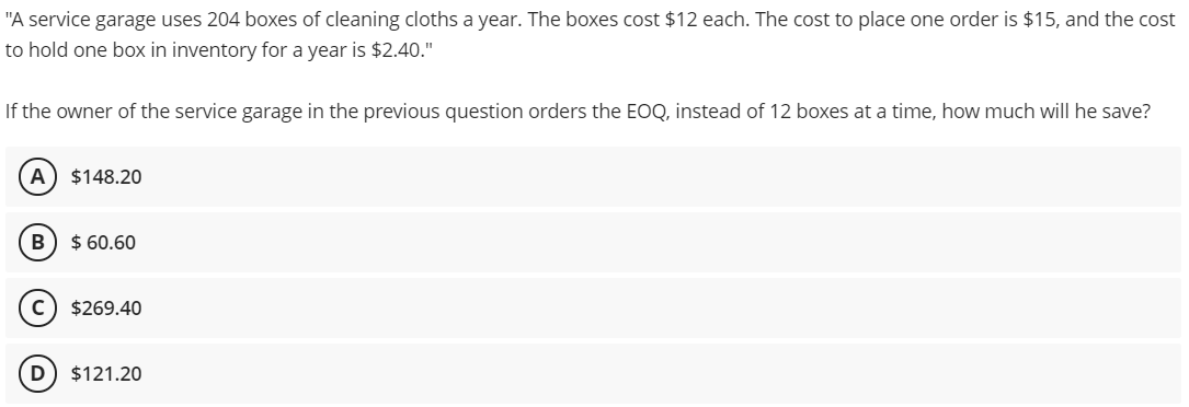 1. 2. A service garage uses 204 boxes of cleaning