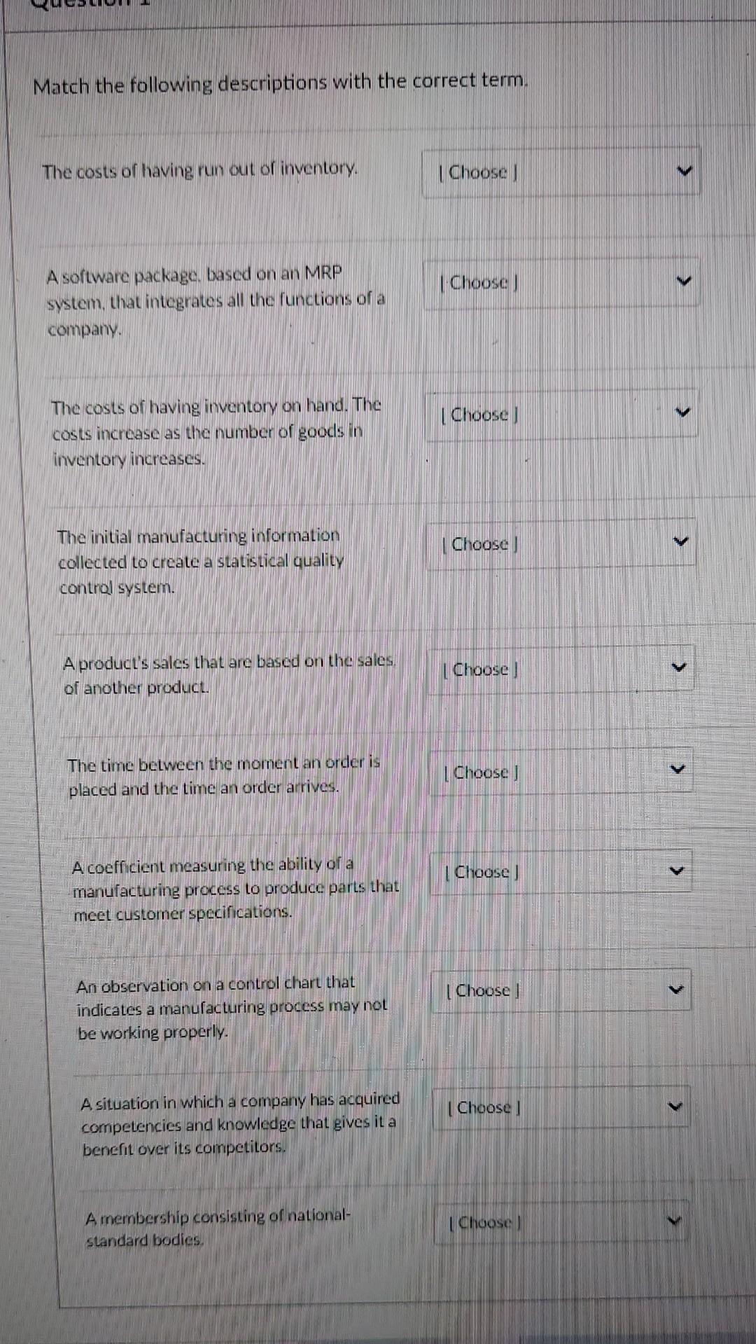 Match the following descriptions with the correct