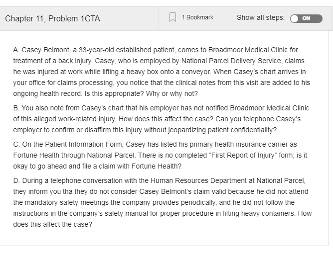 please assist Chapter 11, Problem 1CTA 1 Bookmark