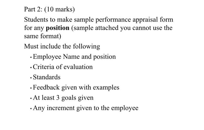 Part 2: (10 marks) Students to make sample