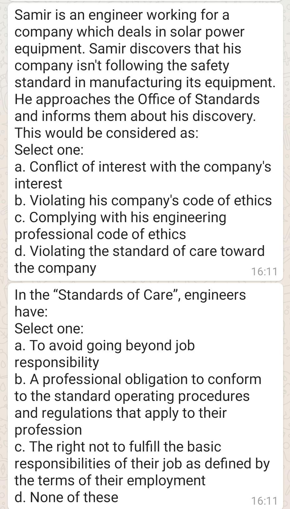 engineering ethics Samir is an engineer working