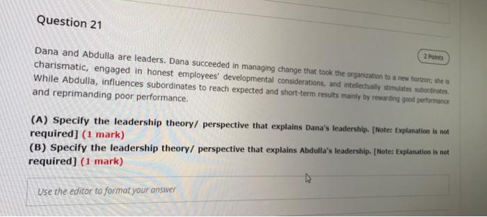 Question 21 2 Points Dana and Abdulla are