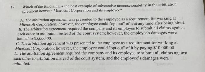 a 17 Which of the following is the best example