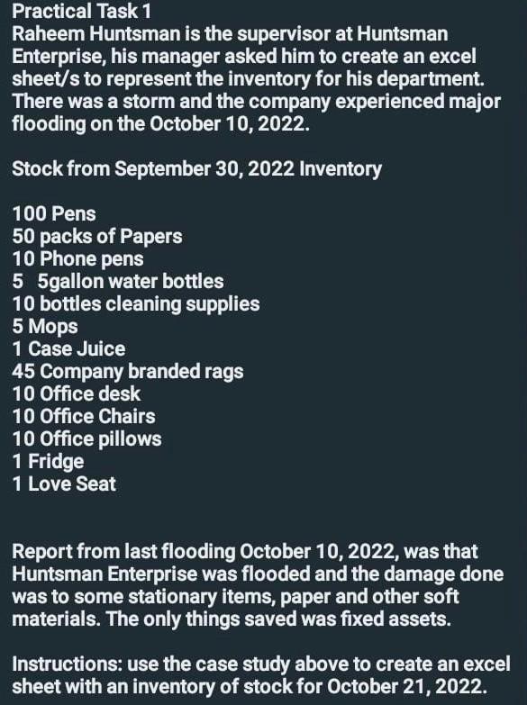 Practical Task 1 Raheem Huntsman is the