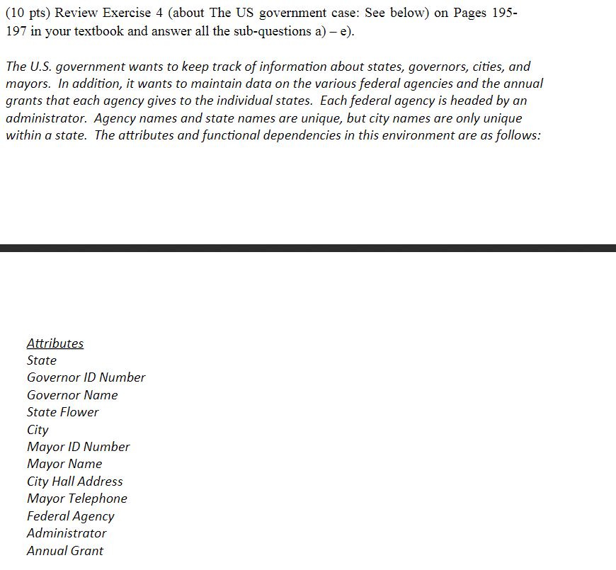 (10 pts) Review Exercise 4 (about The US