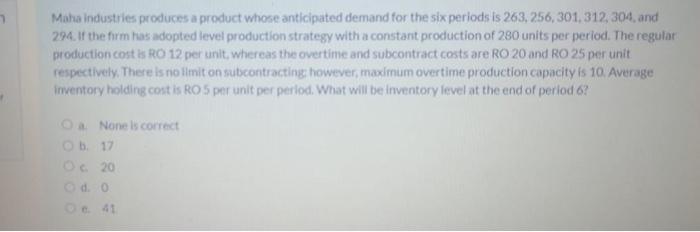 Maha industries produces a product whose