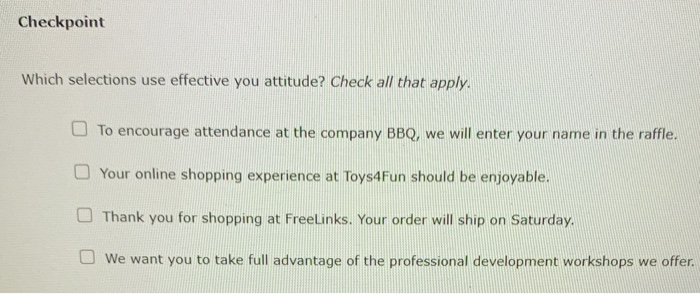 Checkpoint Which selections use effective you