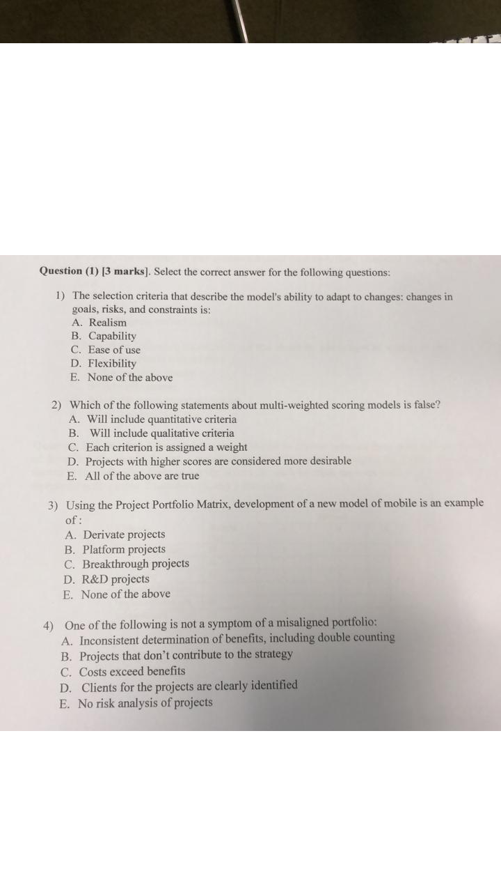 1) The selection criteria that describe the