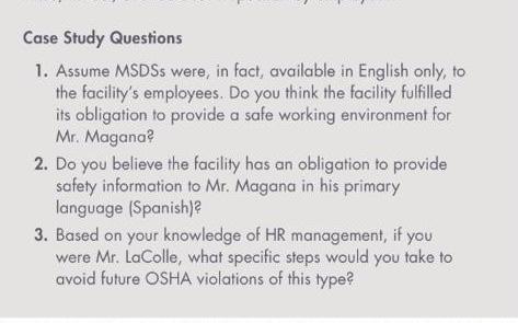 Case Study Questions 1. Assume MSDSs were, in