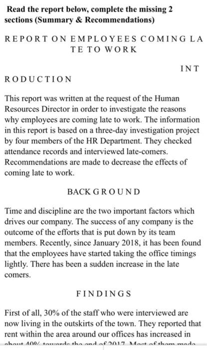 Read the report below, complete the missing 2