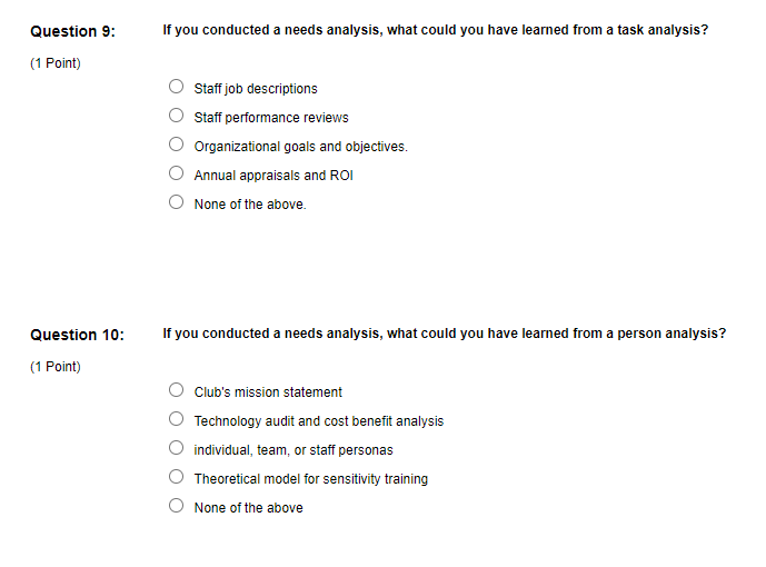 Question 9: (1 Point) Question 10: (1 Point) If
