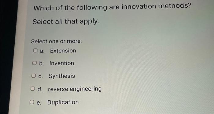 Which of the following are innovation methods?