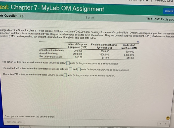 12:06 est: Chapter 7- MyLab OM Assignment Submit